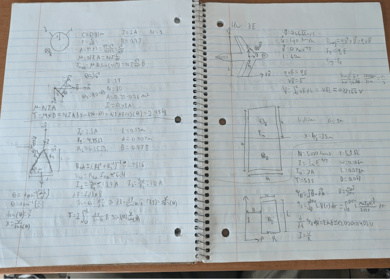 a Physics notebook sheet